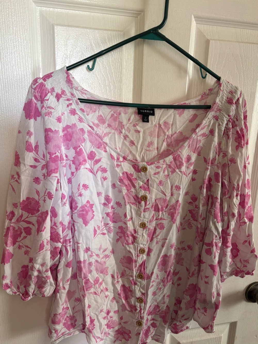 torrid White Top with Pink Floral Button-Front